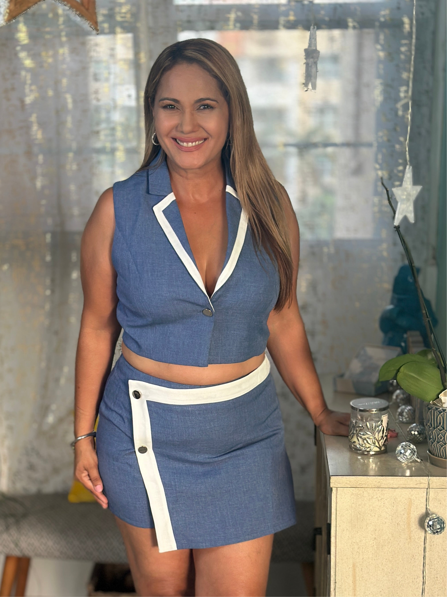 Destellos Denim Vest & Skort Set