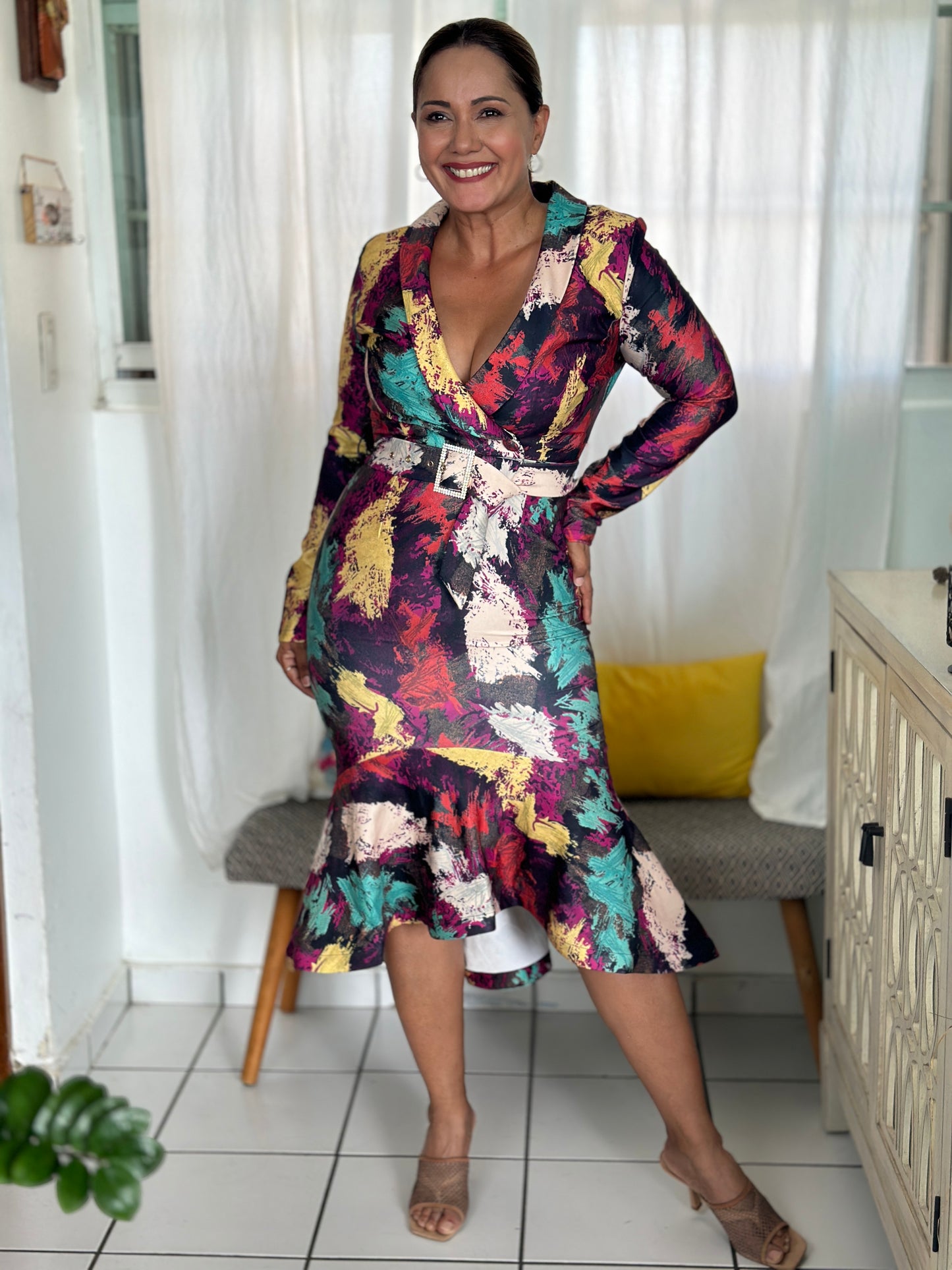 Destellos Splash Color Mermaid Midi Dress