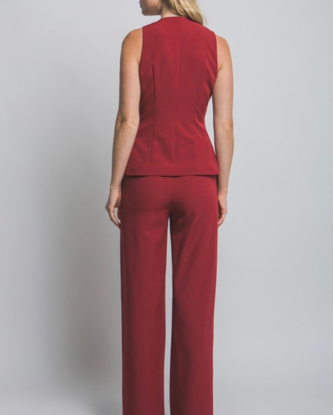 Destellos V-Neck Top & Casual Pants Set – Wine