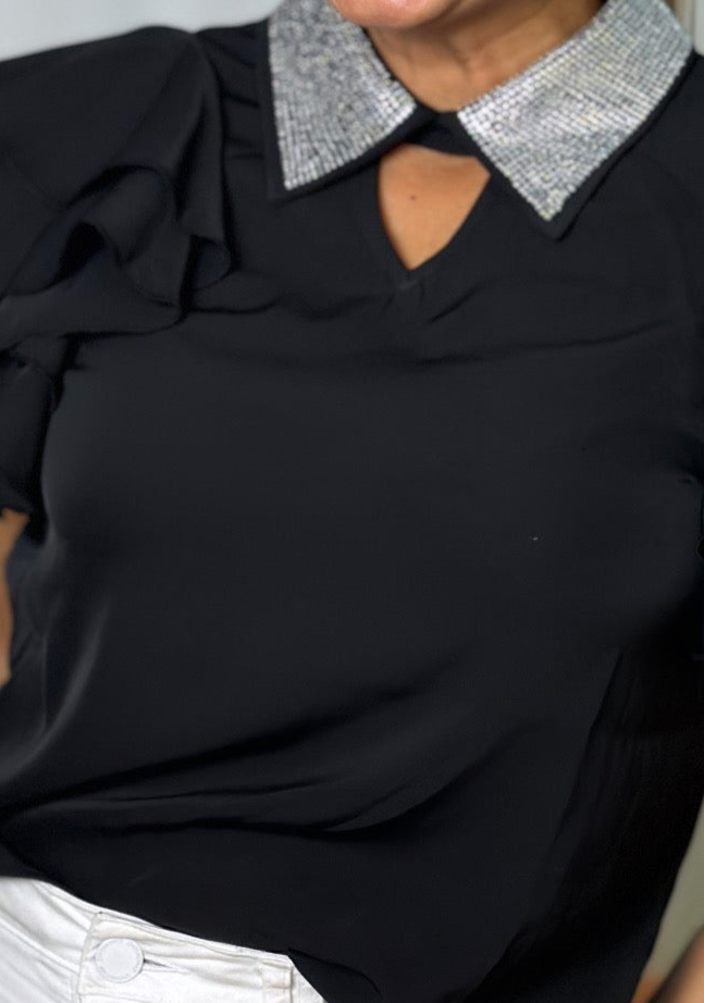 Destellos Rhinestone Collar Top