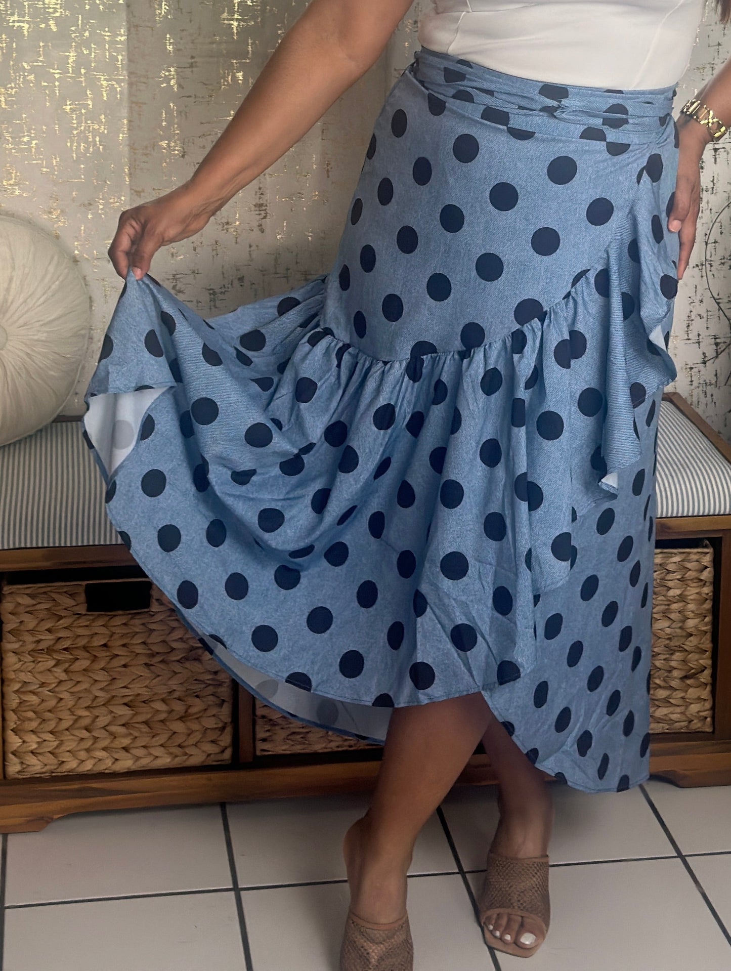 Destellos Dots Denim Wrap Skirt πβ¨