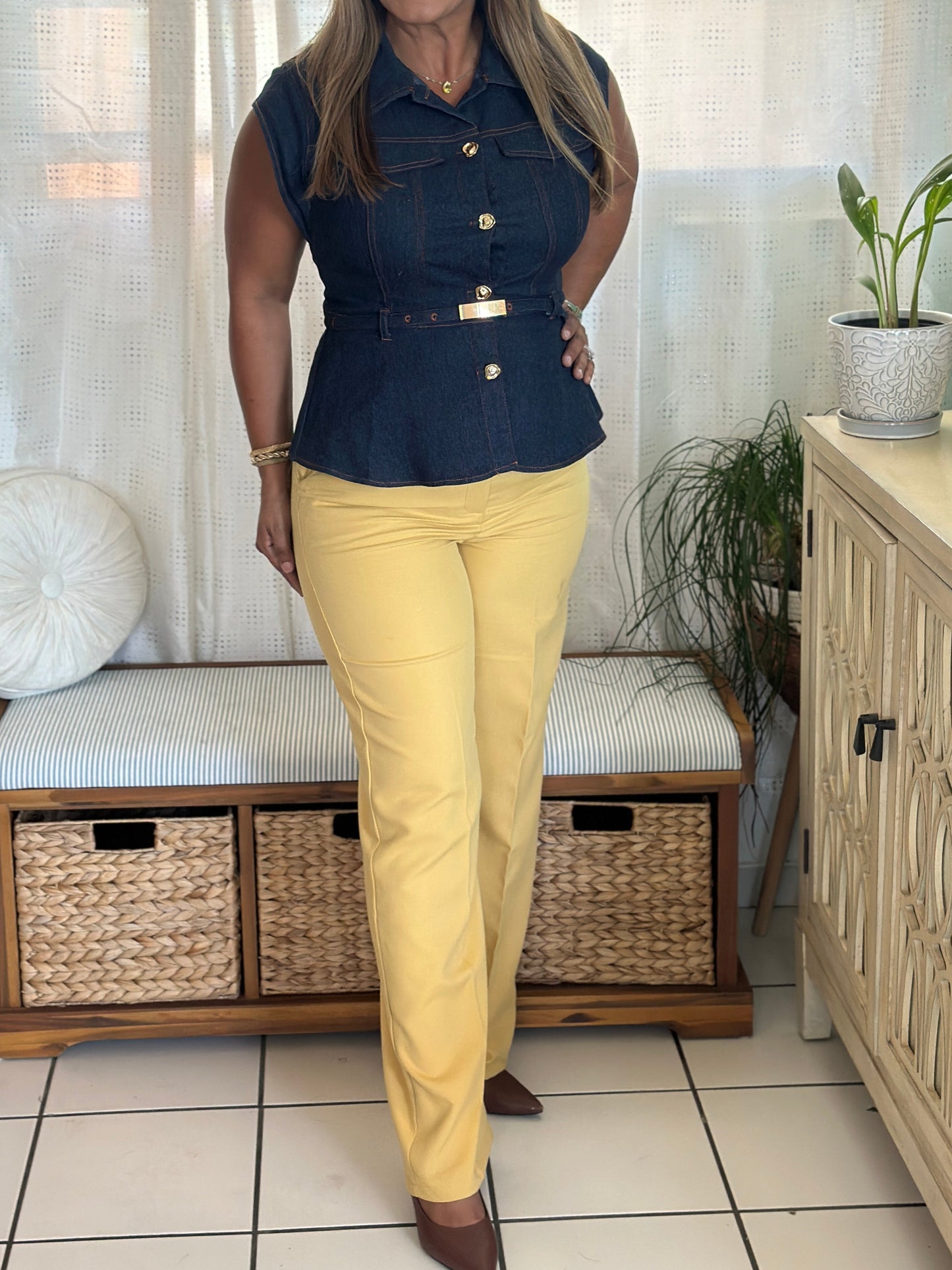 Destellos Dark Denim Peplum Top