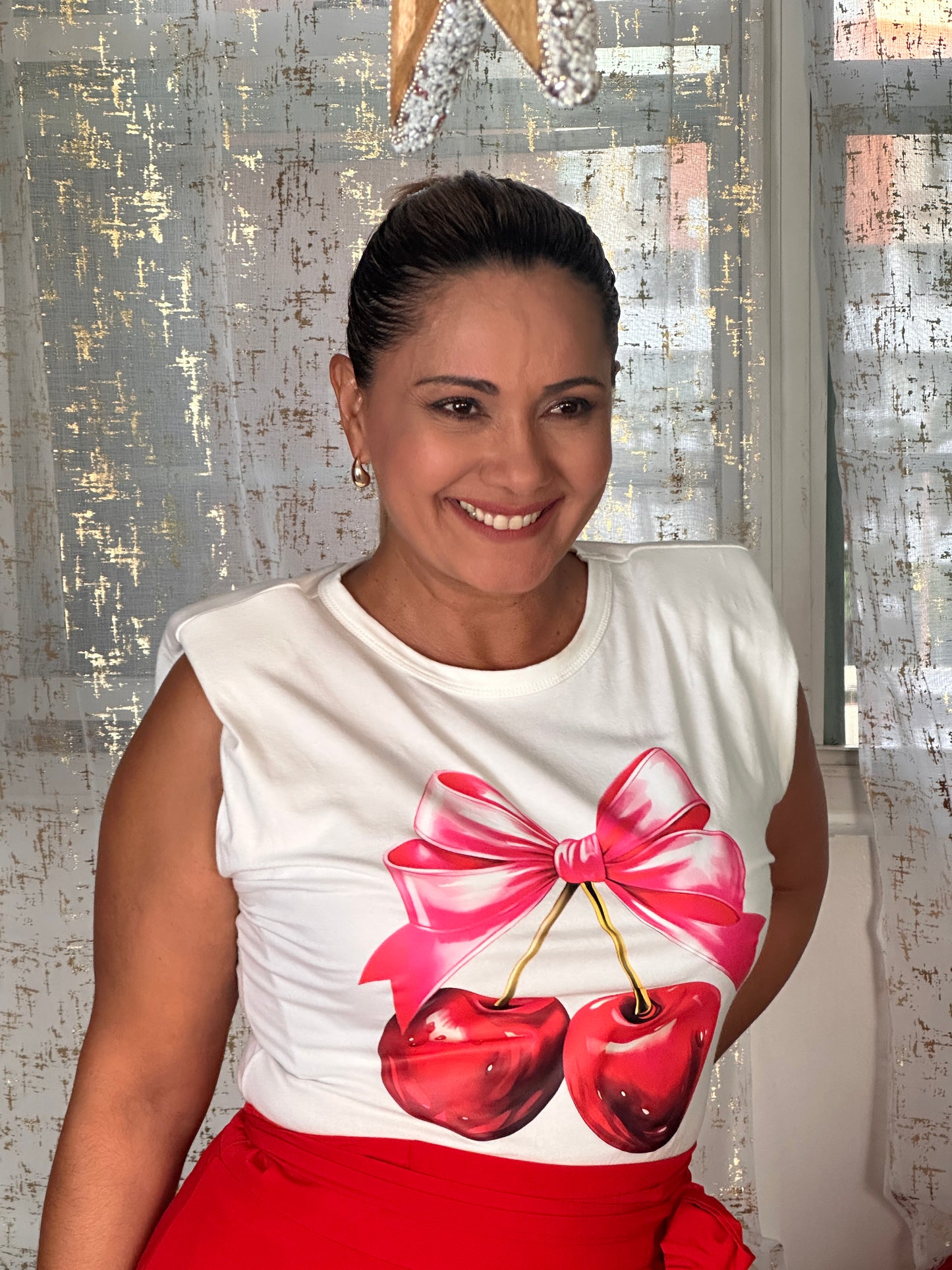 Destellos Coquete Ribbon Cherry Top