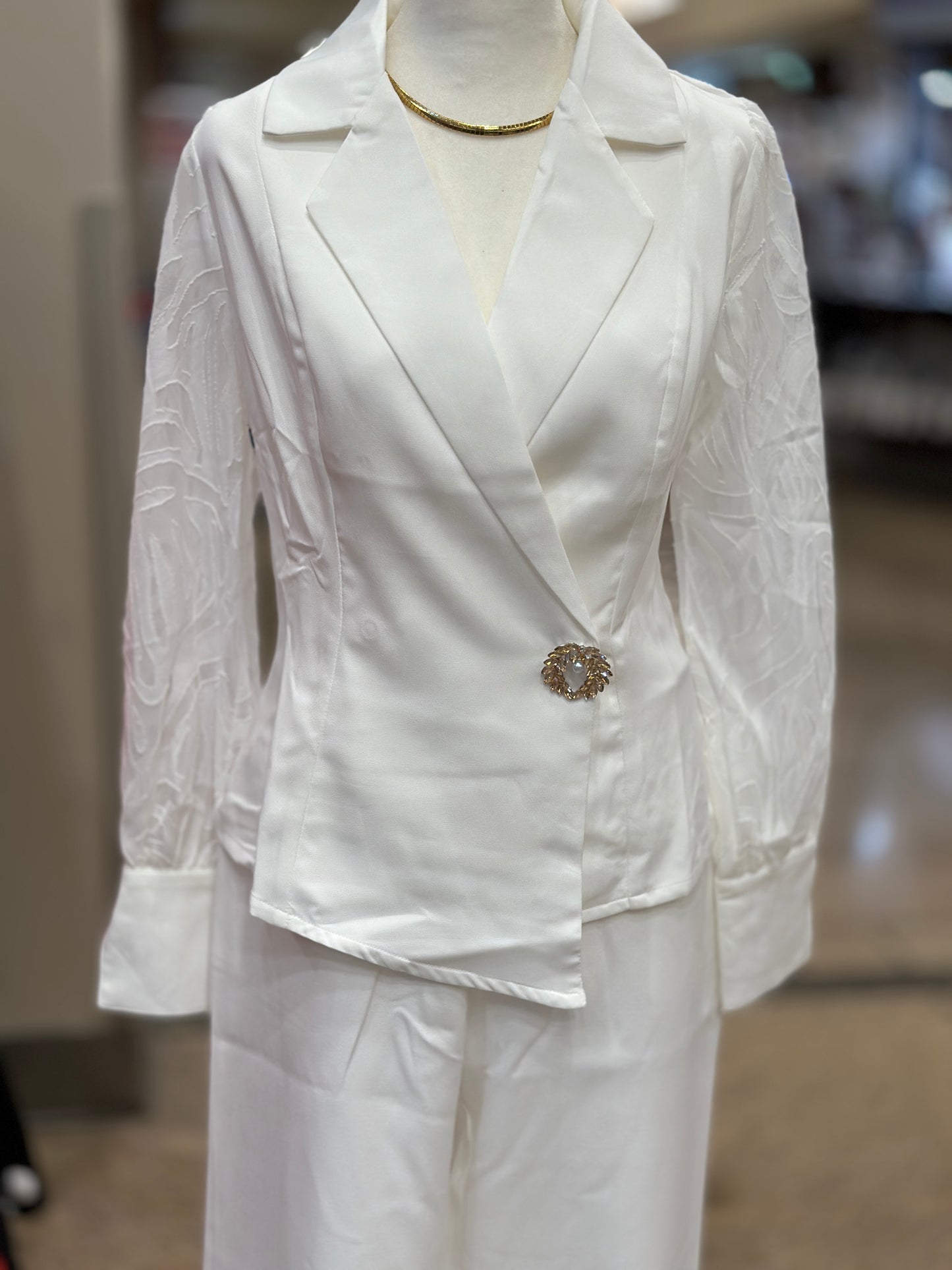 Destellos White Elegant Pants Set