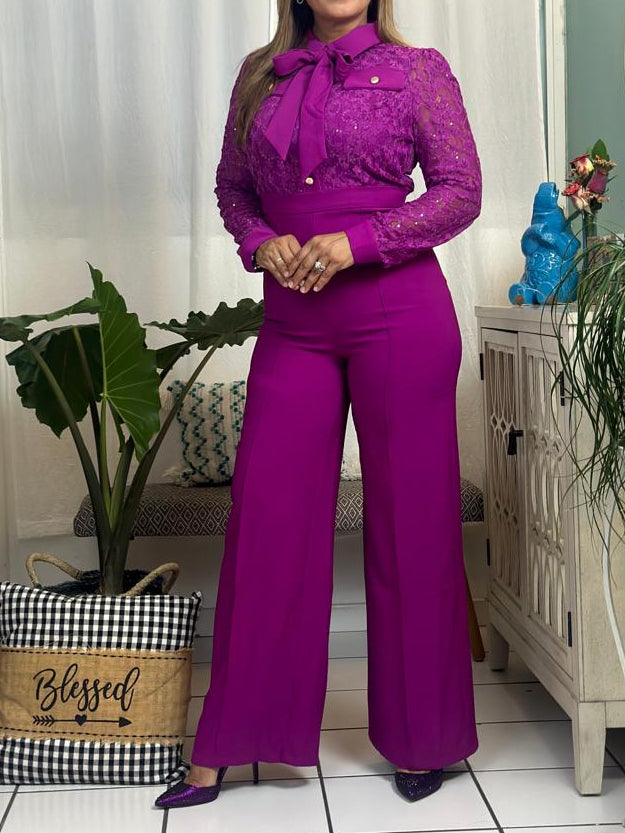Destellos Purple Floral Lace Jumpsuit