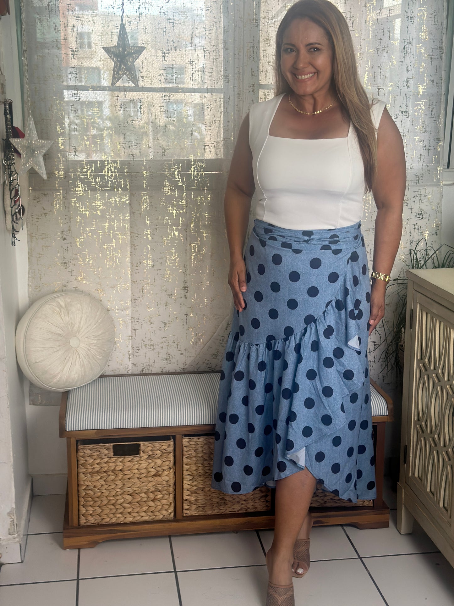Destellos Dots Denim Wrap Skirt 💙✨
