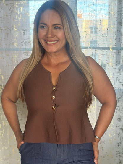 Destellos Chocolate Peplum Top