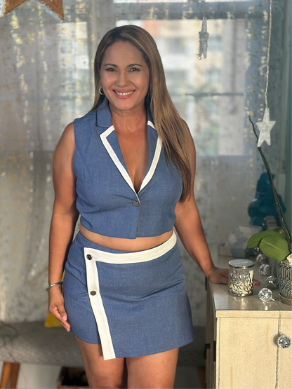 Destellos Denim Vest & Skort Set
