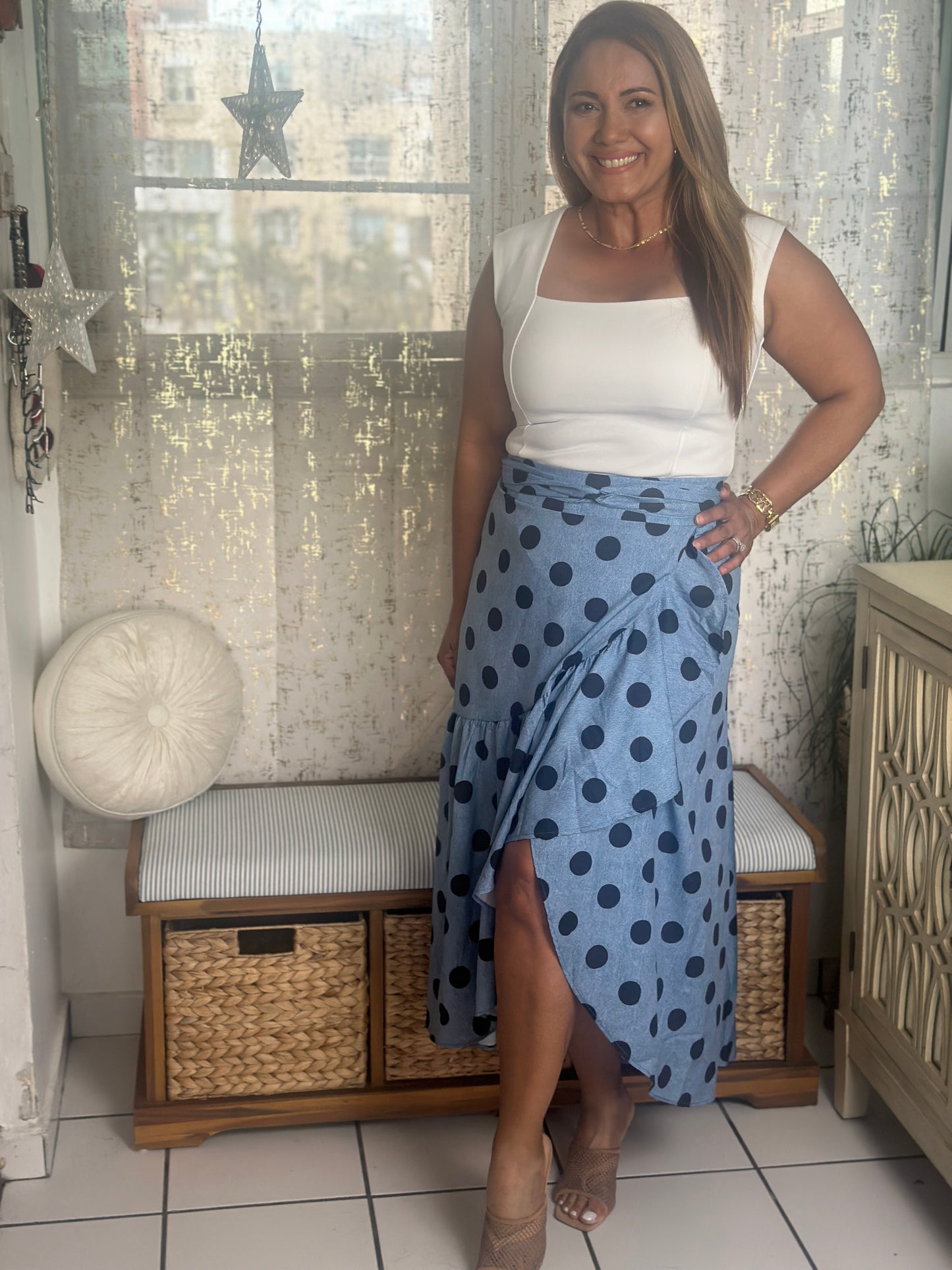 Destellos Dots Denim Wrap Skirt 💙✨