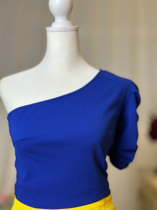 Destellos One Shoulder Elegant Blue Top