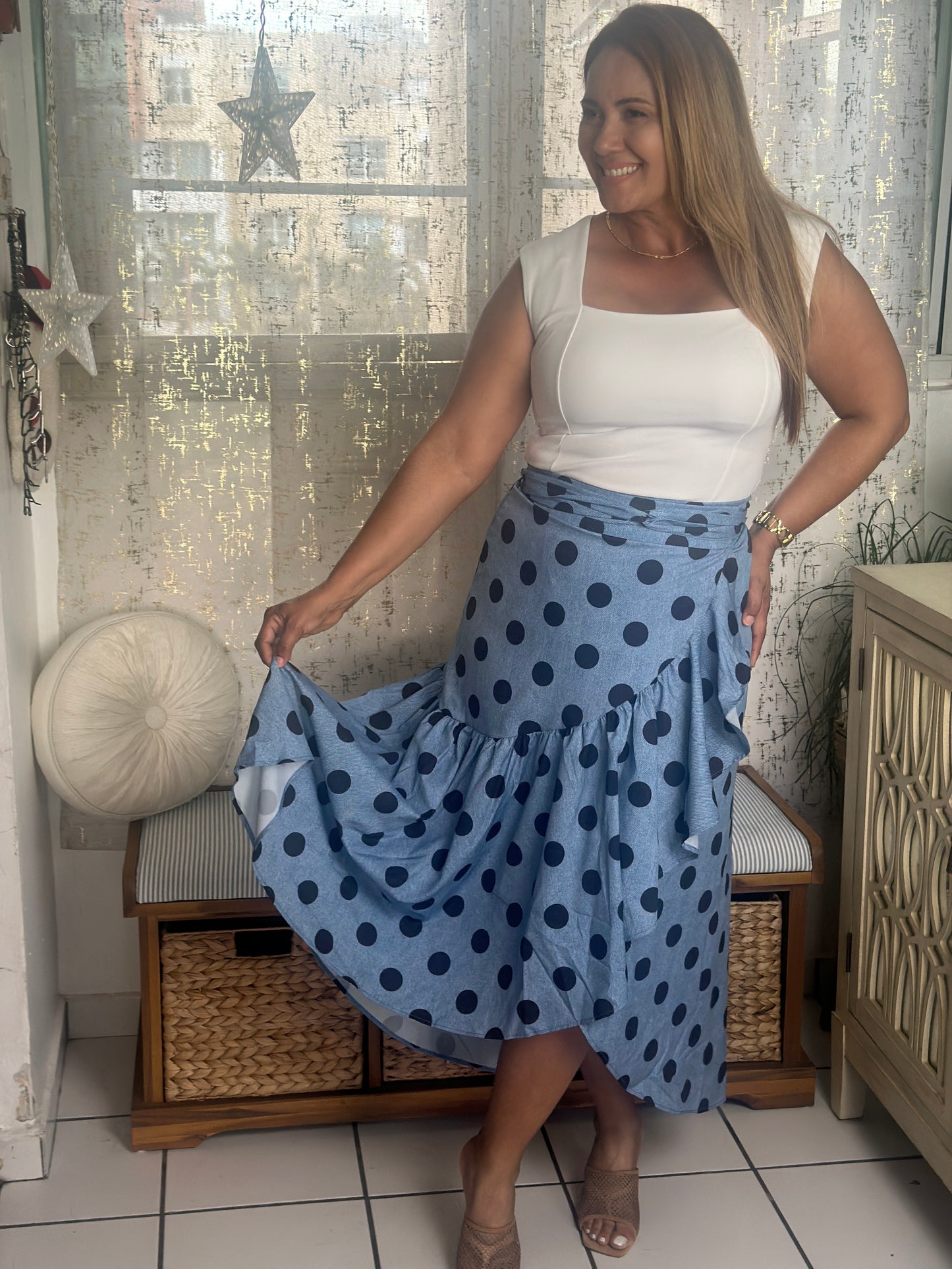 Destellos Dots Denim Wrap Skirt 💙✨