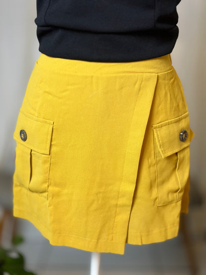 Destellos Yellow High Waist Cargo Skort