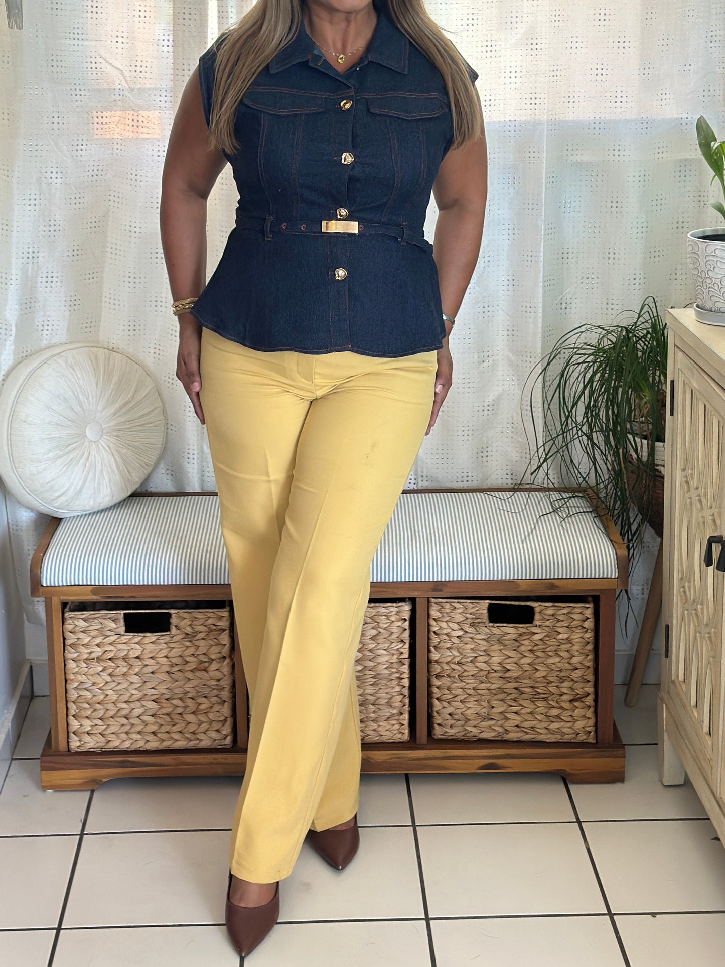 Destellos Dark Denim Peplum Top