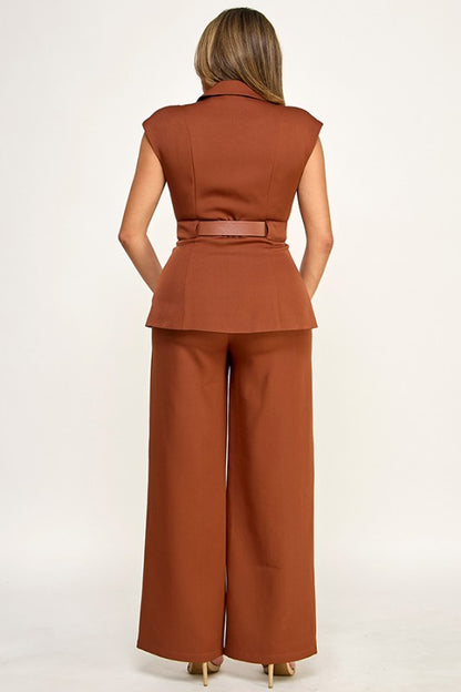 Destellos Brown Vest Belted & Pants Set🤎