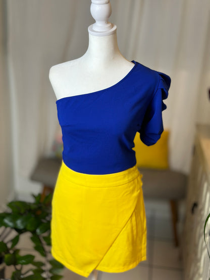 Destellos One Shoulder Elegant Blue Top