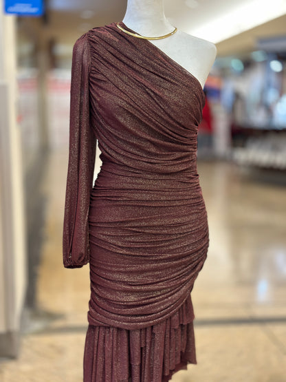 Destellos Asymmetric One-Shoulder Merlot Dress
