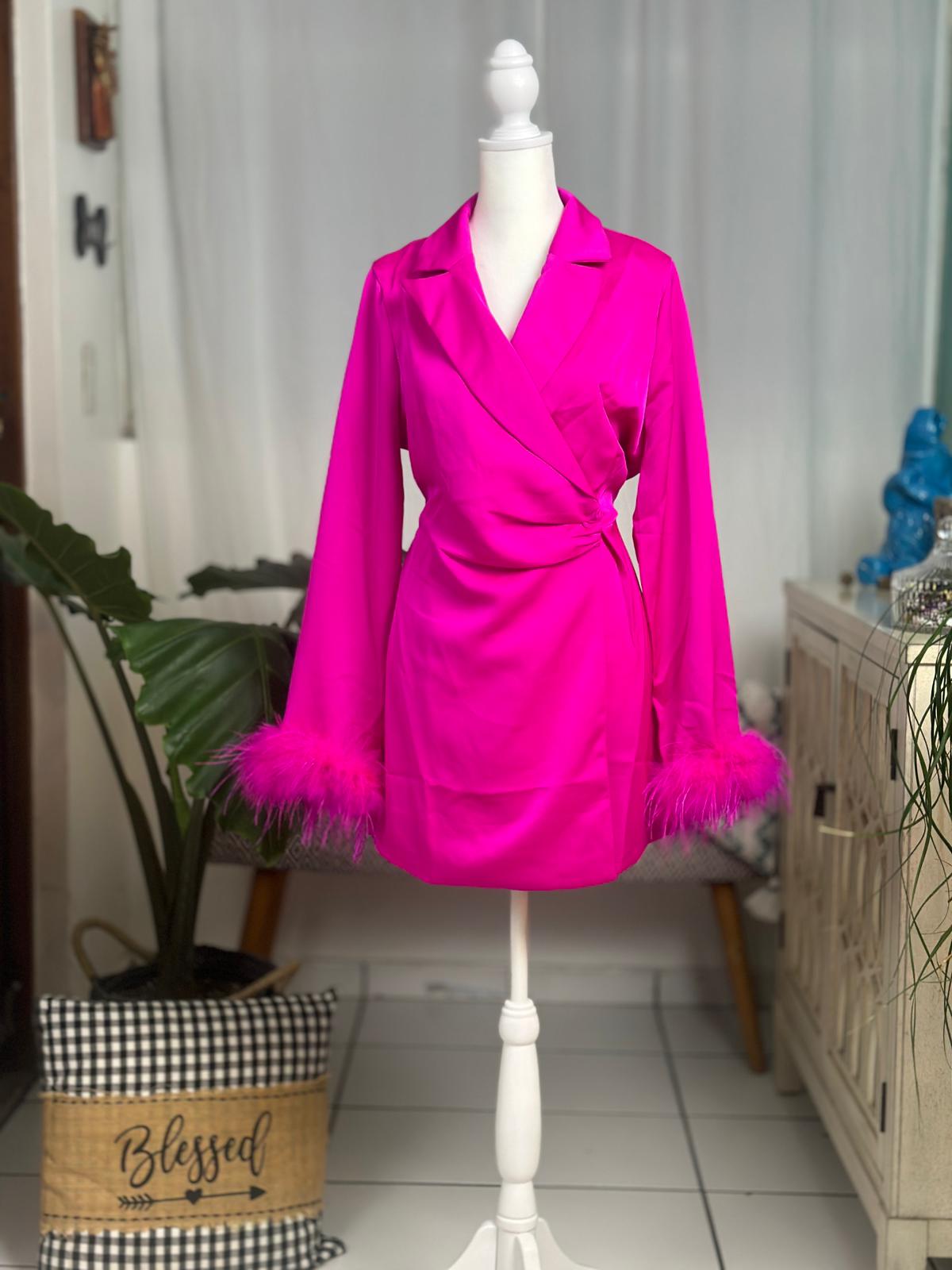 Destellos Feather Cuff Fuchsia Romper