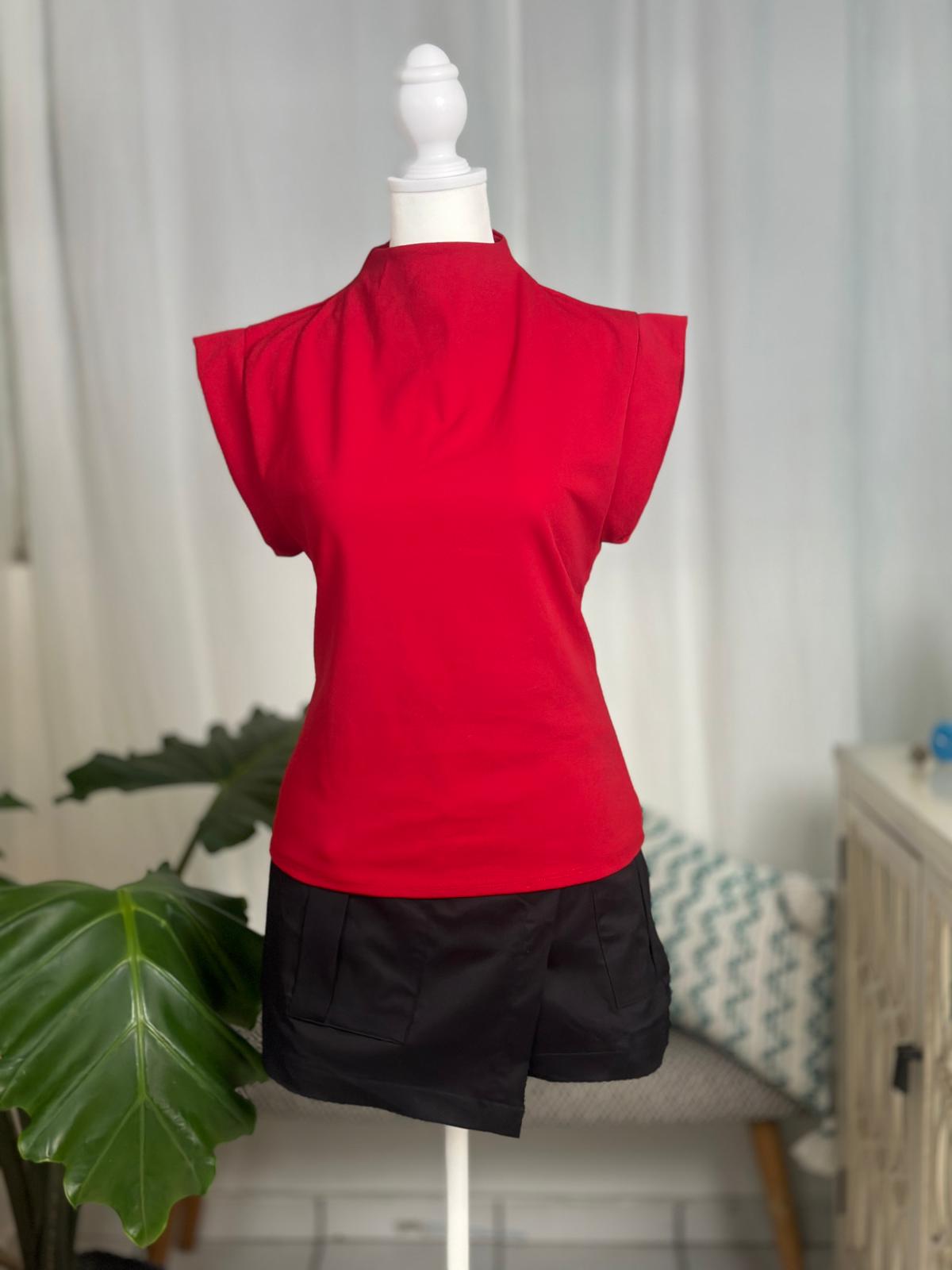 Destellos Red Mock Neck Elegant Top