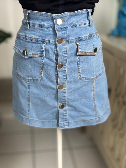 Destellos Button Front Denim Skort