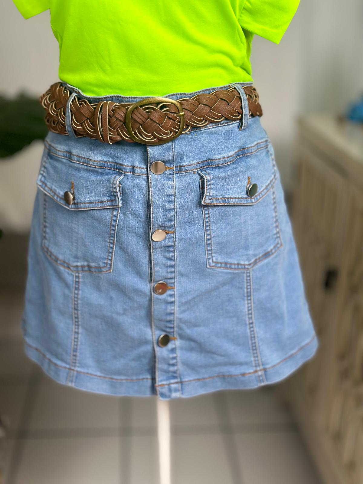 Destellos Button Front Denim Skort