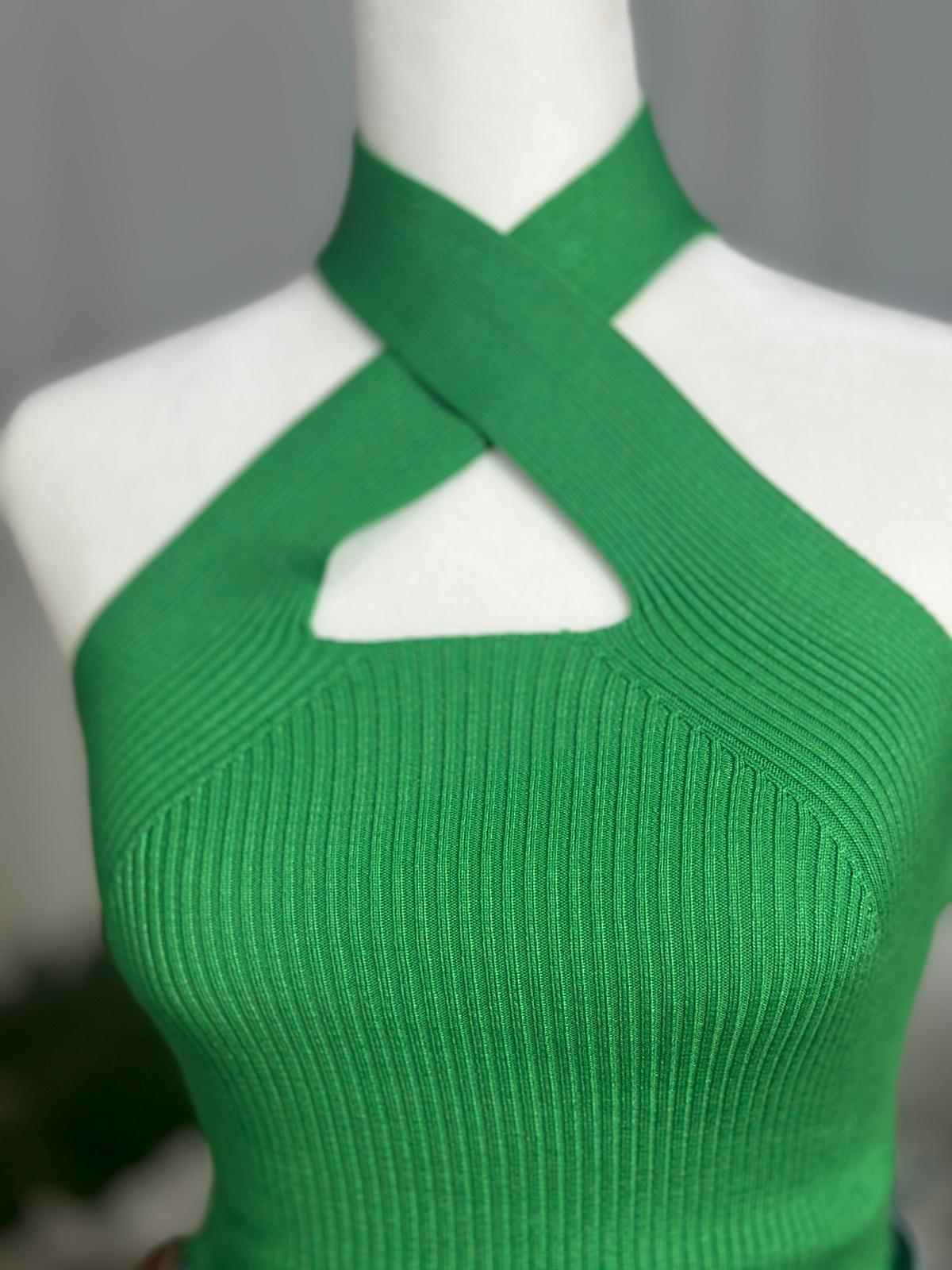 Destellos Green X Neck Basic Top