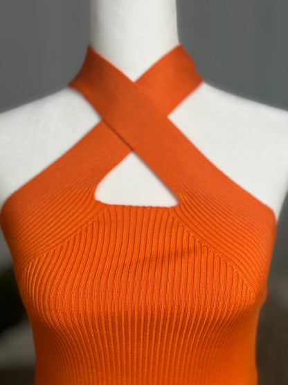 Destellos Orange X Neck Basic Top