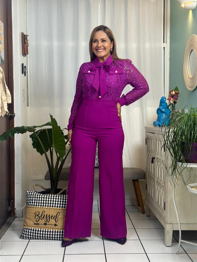 Destellos Purple Floral Lace Jumpsuit