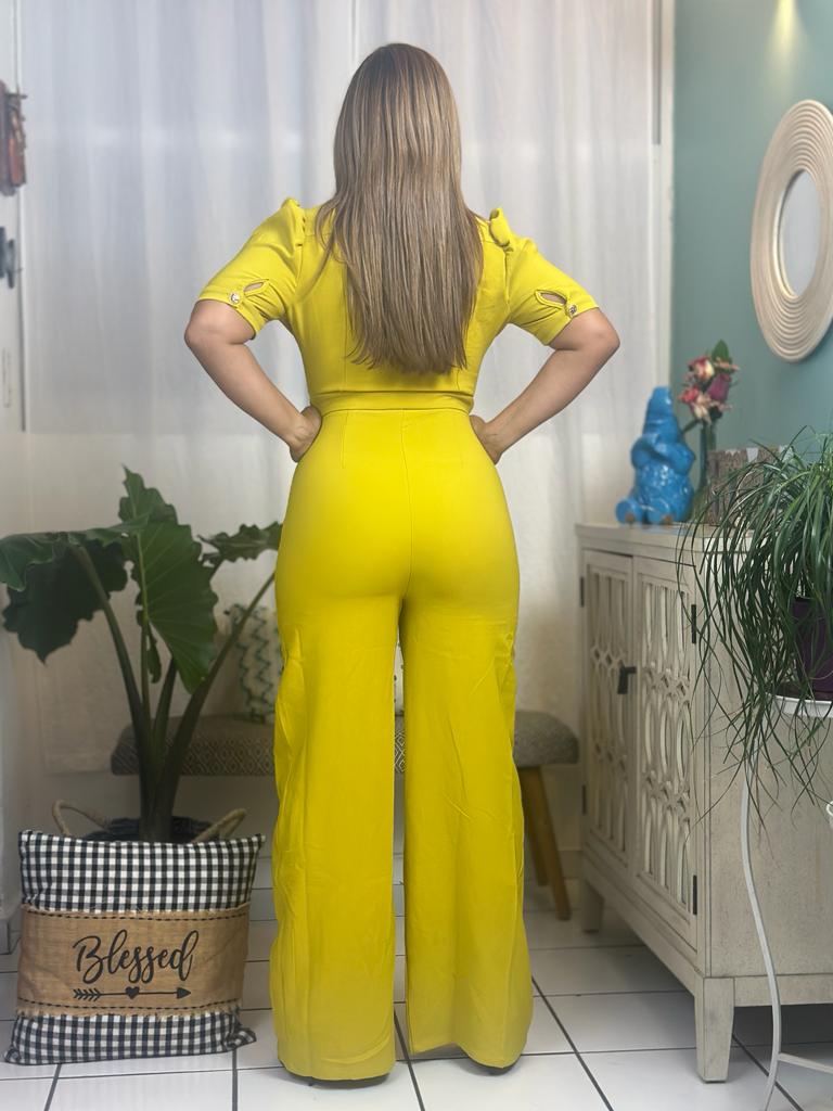 Destellos Puff Mustard Jumpsuit