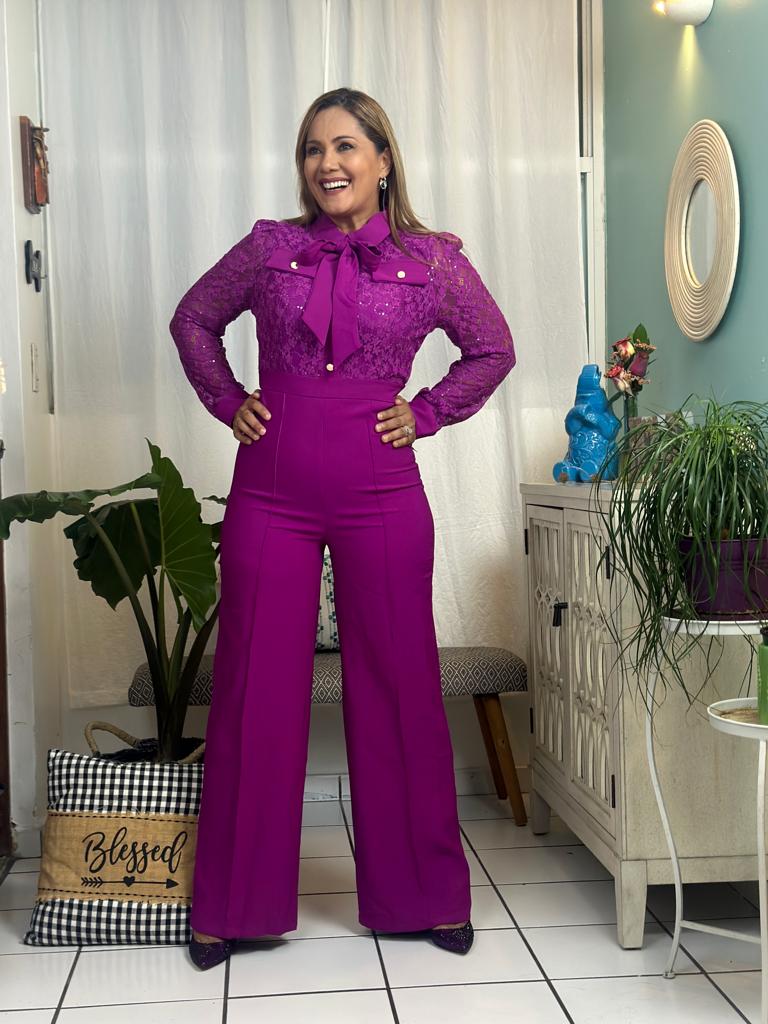 Destellos Purple Floral Lace Jumpsuit